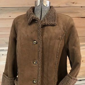 L.L. Bean Shearling Sherpa Fleece Coat MILK CHOCOLATE BROWN Women's Small